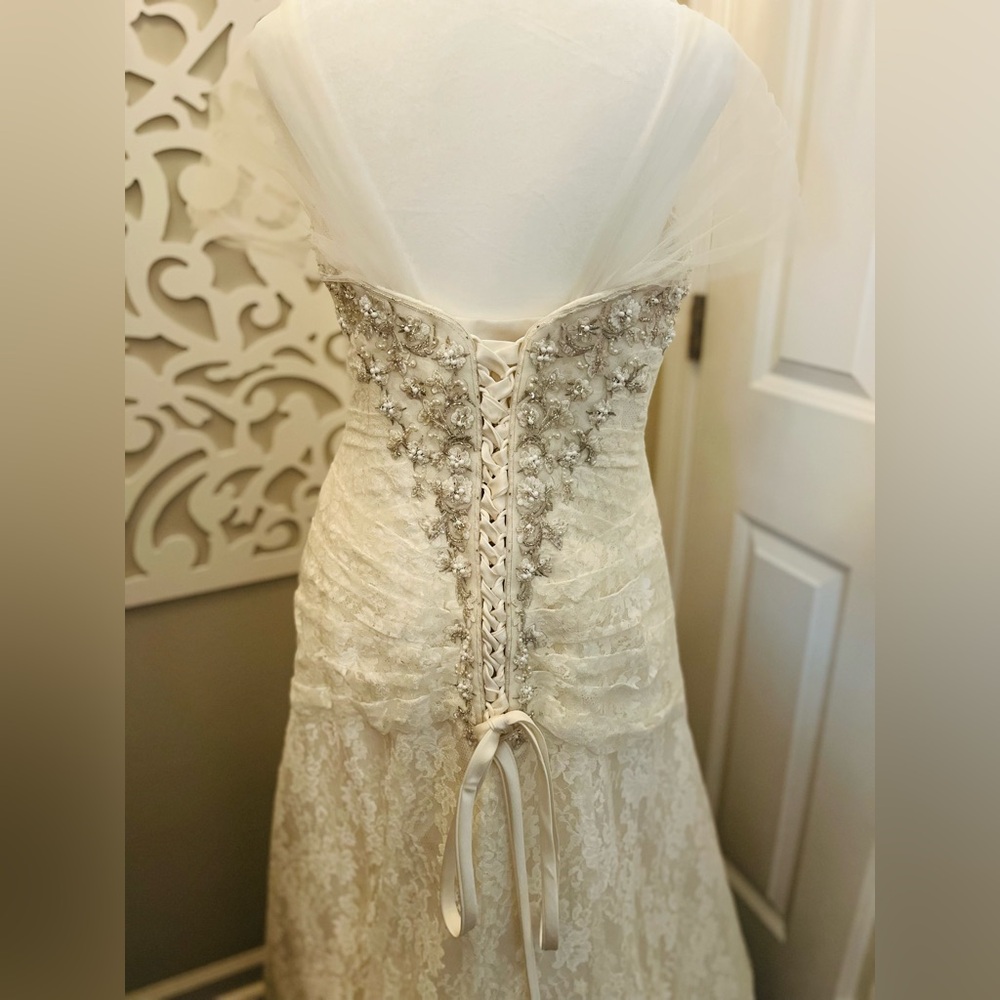 Ivory Lace Corset Dress w/Silver Embellishments Hi Leg slit, removable sleeves